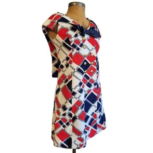 Mam'selle by Betty Carol Stunning Mod Sailor Funky Patriotic Vintage Dress - Picture 6 of 16